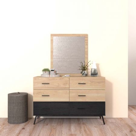 Commode à six tiroirs en papier stratifié bicolore de 80 cm de hauteur avec miroir - Commode à six tiroirs en papier stratifié bicolore de 80 cm de hauteur avec miroir